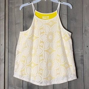 ANTHROPOLOGIE Sleeveless Eyelet Top White and Yellow Medium